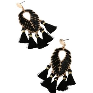 INC Fashion Gold Tone Black Tassel Earrings